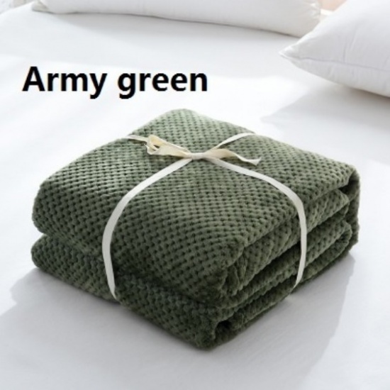別珍 赤ちゃん 毛布 陸軍グリーン 格子柄 パターン 150cm x 100cm、 1 本 の画像