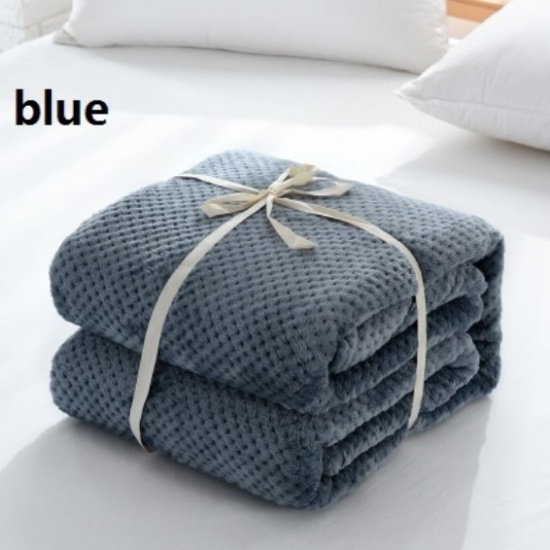 別珍 赤ちゃん 毛布 ブルーグレー 格子柄 パターン 150cm x 100cm、 1 本 の画像