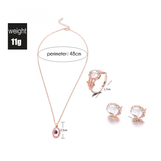 Picture of Jewelry Set Rose Gold Oval 48cm(18 7/8") long - 1.3cm( 4/8") long, 1 Set ( 4 PCs/Set)