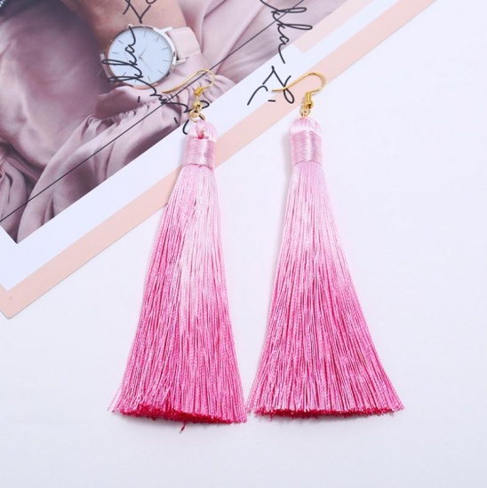 Picture of Earrings Gold Plated Pink 12cm x 1.5cm, 1 Pair