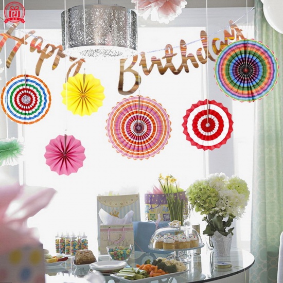 Immagine di Multicolor - 6 Piece Paper Fan Party Background Decorations Set 40cm-20cm