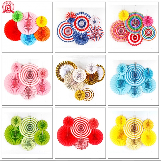 Immagine di Multicolor - 6 Piece Paper Fan Party Background Decorations Set 40cm-20cm