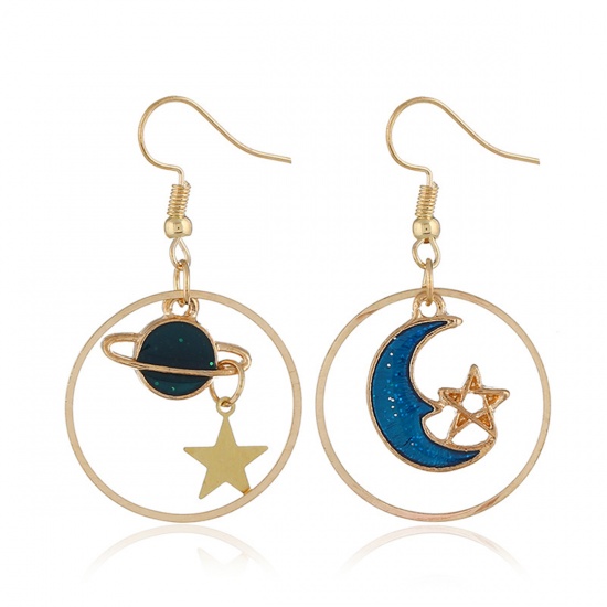 Picture of Earrings KC Gold Plated Multicolor Half Moon Star Enamel 30mm x 23mm, 1 Pair