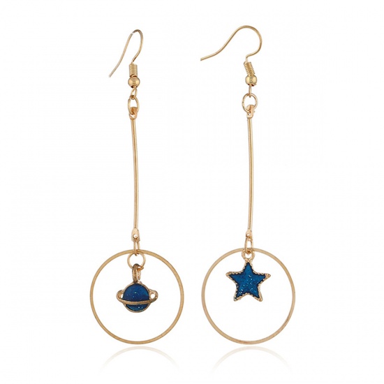 Picture of Earrings KC Gold Plated Blue Star Universe Planet 63mm x 23mm, 1 Pair