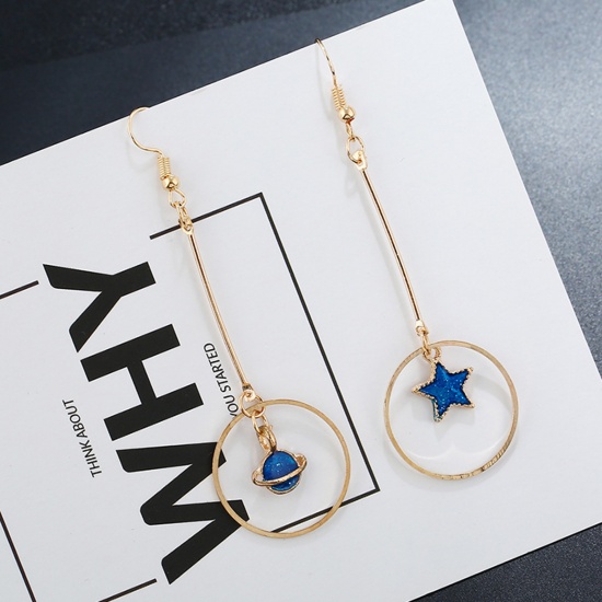 Picture of Earrings KC Gold Plated Blue Star Universe Planet 63mm x 23mm, 1 Pair