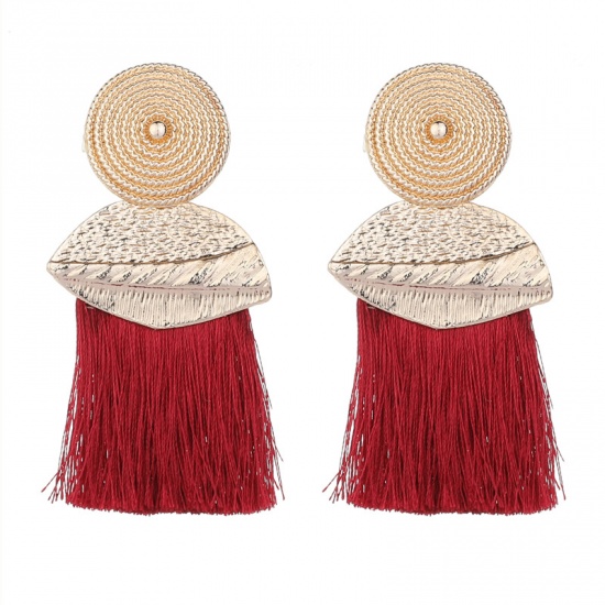 Picture of Tassel Earrings Wine Red Round 70mm x 35mm, 1 Pair