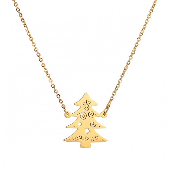Изображение Нержавеющая Сталь Ожерелья Позолоченный Рождественская елка ажурная резьба 52см Длина, 1 ШТ