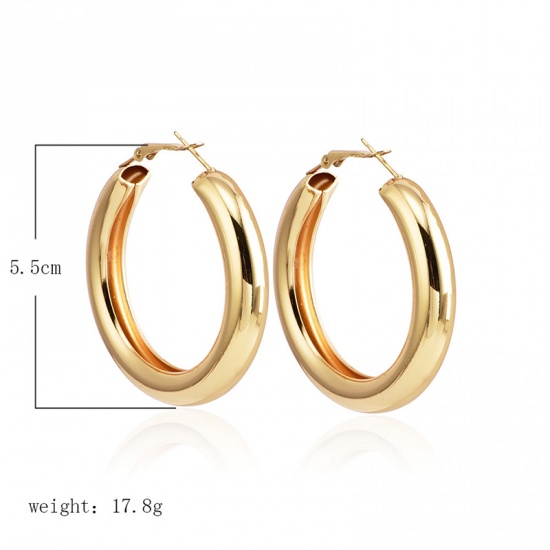 Picture of Hoop Earrings Gold Plated Circle Ring 5.5cm Dia, 1 Pair