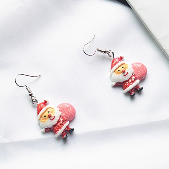 Picture of Resin Earrings Multicolor Christmas Santa Claus 5cm(2") long, 1 Pair