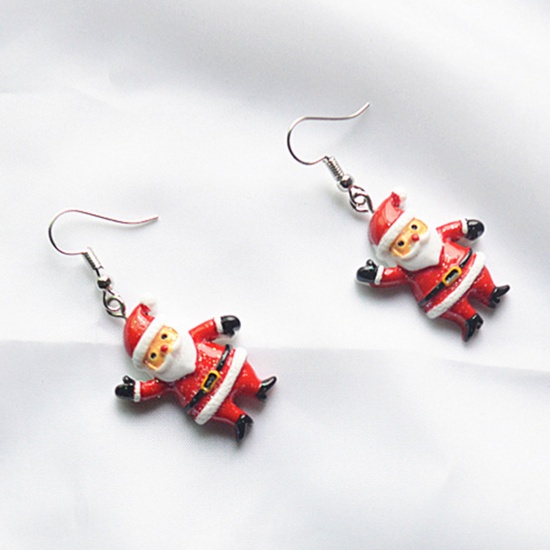 Picture of Resin Earrings Red Christmas Santa Claus 5cm(2") long, 1 Pair