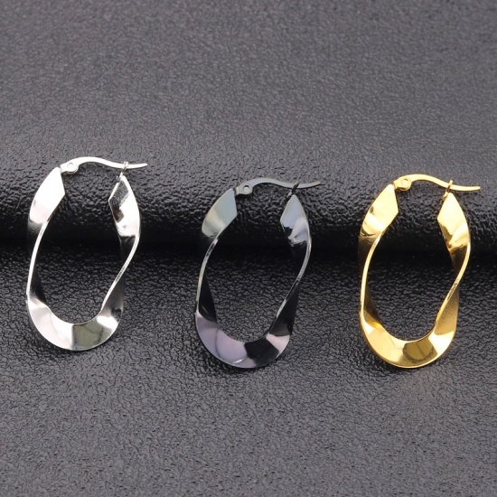Picture of 316 Stainless Steel Hoop Earrings Gold Plated Oval Twisted 35mm(1 3/8") long, 1 Pair”