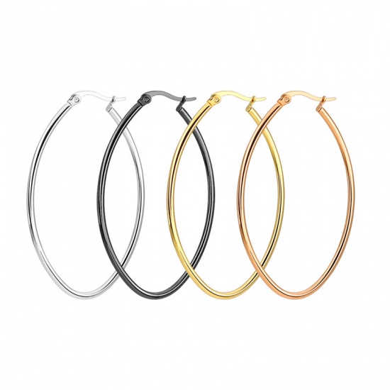 Picture of 316 Stainless Steel Hoop Earrings Gold Plated Oval 30mm(1 1/8") long, 1 Pair”