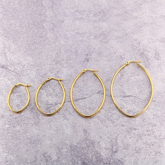 Picture of 316 Stainless Steel Hoop Earrings Gold Plated Oval 60mm(2 3/8") long, 1 Pair”