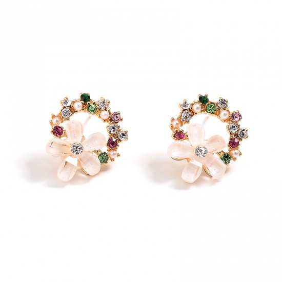 Picture of Zinc Based Alloy & Sterling Silver Ear Post Stud Earrings Multicolor Flower 1 Pair