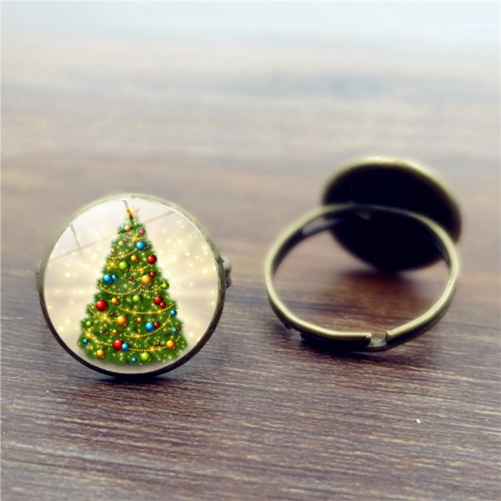 Bild von Einstellbar Ring Bronzefarbe Grün Weihnachten Weihnachtsbaum 16mm（US Größe:5.25), 1 Stück