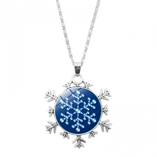 Imagen de Collares Tono de Plata Azul Oscuro Copo de nieve Navidad 45cm longitud, 1 Unidad