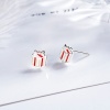Immagine di Ottone Orecchini a Perno Tono Argento Bianco & Rosso Contenitore di Regalo di Natale Smalto 8mm, 1 Paio                                                                                                                                                       