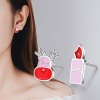 Picture of Brass Ear Post Stud Earrings Silver Tone Pink Christmas Reindeer Candle Enamel 10mm( 3/8"), 1 Pair                                                                                                                                                            