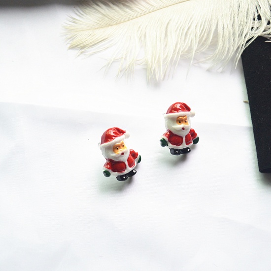 Picture of Resin Ear Post Stud Earrings Red Christmas Santa Claus 25mm(1"), 1 Pair