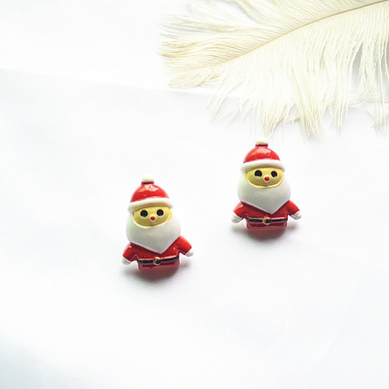 Image de Boucles d'Oreilles Puces en Résine Rouge Père de Noël 25mm, 1 Paire