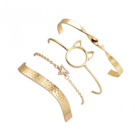 Picture of Boho Chic Bohemia Bracelet Set Gold Plated Cat's Ears Triangle 15cm(5 7/8") long - 6.5cm(2 4/8") Dia., 1 Set ( 4 PCs/Set)