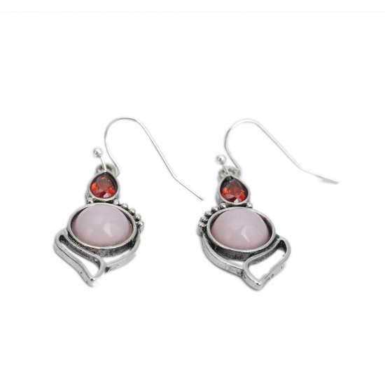 Picture of Earrings Antique Silver Light Pink Hollow Red Cubic Zirconia 3.9cm x 1.3cm, 1 Pair