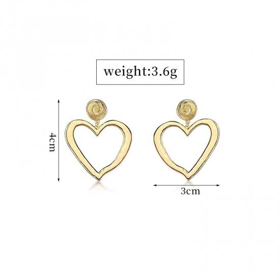 Picture of Ear Post Stud Earrings Gold Plated Heart 40mm x 30mm, 1 Pair