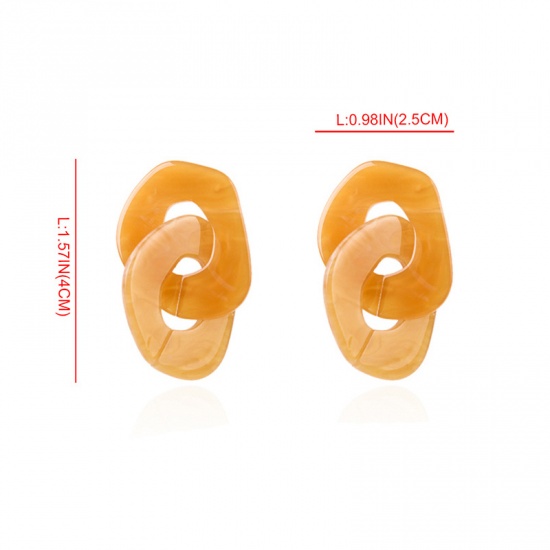 Picture of Resin Ear Post Stud Earrings Amber Geometric 40mm x 25mm, 1 Pair