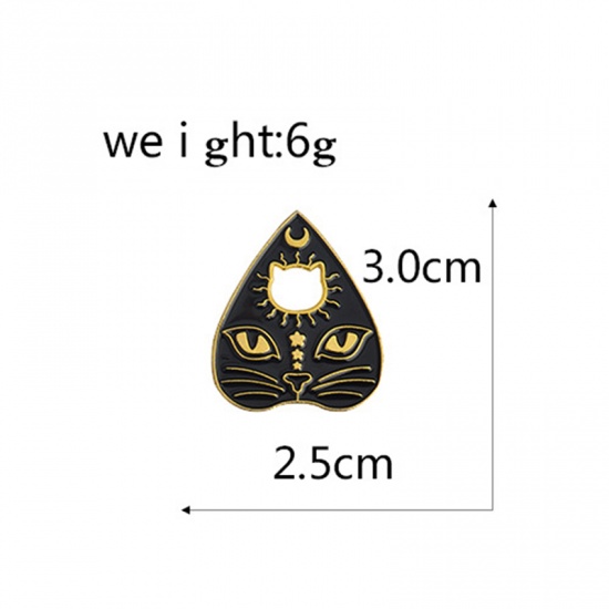 Picture of Pin Brooches Cat Animal Gold Plated Black Enamel 30mm x 25mm, 1 Piece
