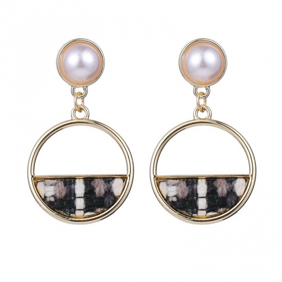 Image de Boucles d'Oreilles Mosaïque Noir Demi-Rond Imitation Perles 4.5cm x 2.6cm, 1 Paire