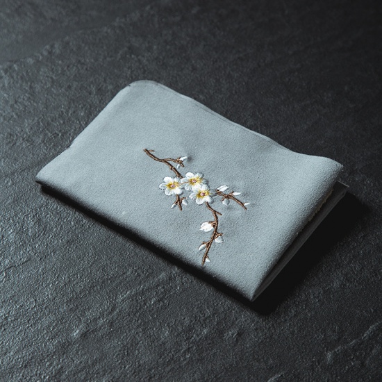 布 刺繍 ナプキン 薄鼠色 梅の花 30cm x 30cm、 1 着 の画像