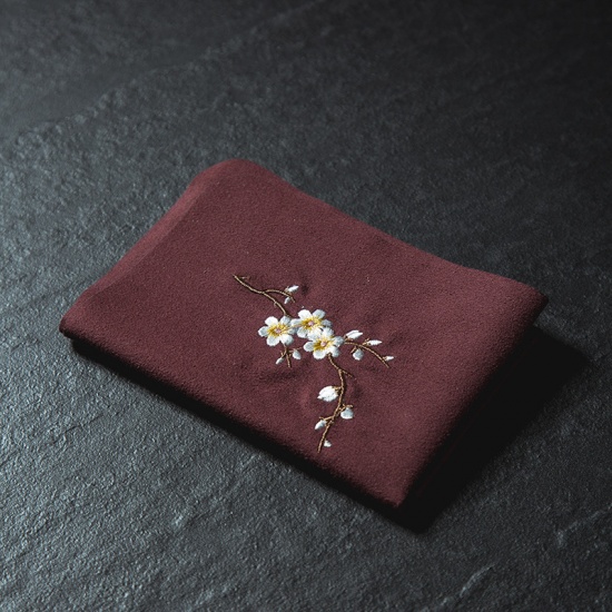 Picture of Fabric Embroidery Napkins Towels Dark Red Plum Flower 30cm(11 6/8") x 30cm(11 6/8"), 1 Piece