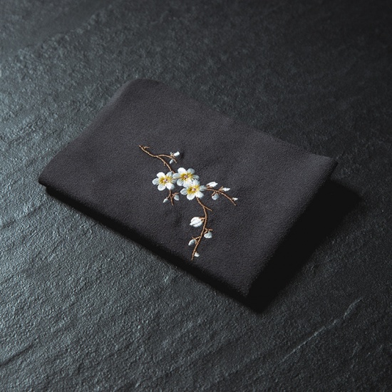 Picture of Fabric Embroidery Napkins Towels Black Plum Flower 30cm(11 6/8") x 30cm(11 6/8"), 1 Piece