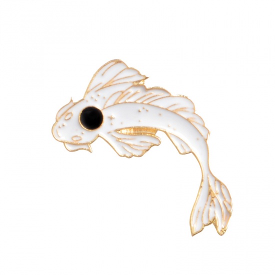 Picture of Pin Brooches Fish Animal Black & White 36mm x 21mm, 1 Piece