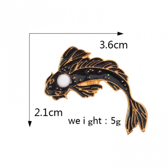 Picture of Pin Brooches Fish Animal Black & White 36mm x 21mm, 1 Piece