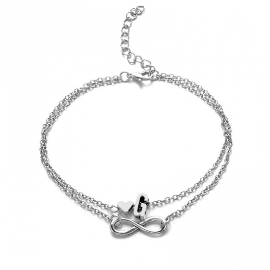 Picture of Bracelets Silver Tone Infinity Symbol Initial Alphabet/ Capital Letter Message " G " 21cm(8 2/8") long, 1 Piece