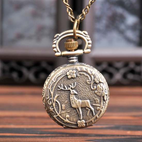 Picture of Pocket Watches Round Antique Bronze Deer Pattern, 1 Piece