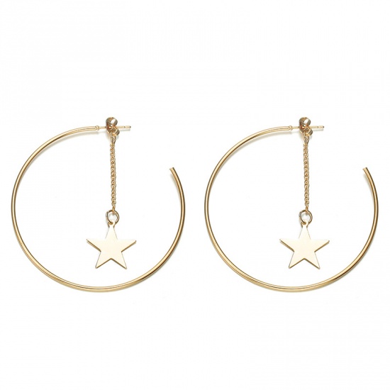 Picture of Hoop Earrings Gold Plated Round Pentagram Star 59mm, 1 Pair