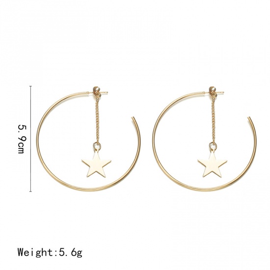 Picture of Hoop Earrings Gold Plated Round Pentagram Star 59mm, 1 Pair