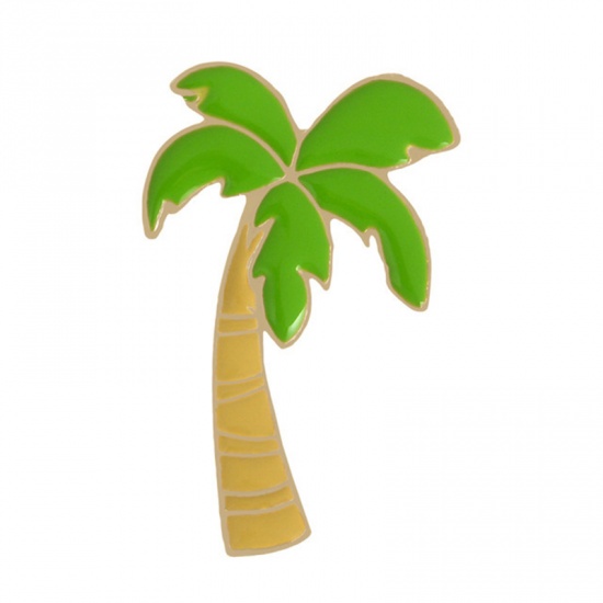 Picture of Pin Brooches Coconut Palm Tree Green 36mm x 23mm, 1 Piece