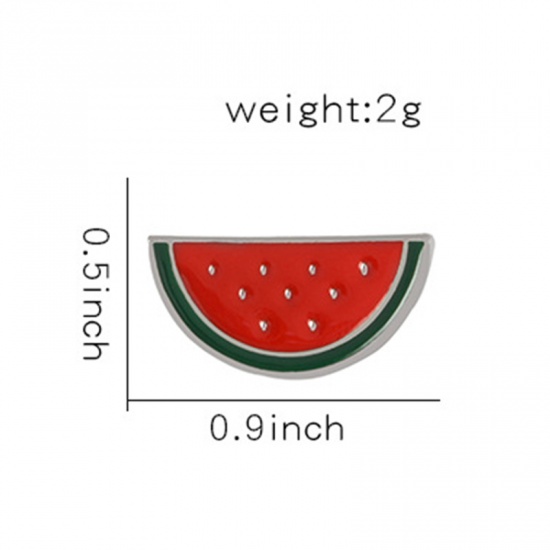 Picture of Pin Brooches Watermelon Fruit Red 23mm x 13mm, 1 Piece