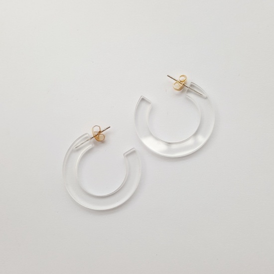Picture of Acrylic Earrings Transparent Clear Transparent Round 30mm(1 1/8") Dia, 1 Pair