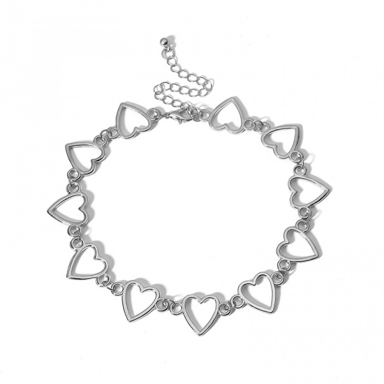 Picture of Choker Necklace Silver Plated Heart 27cm(10 5/8") long, 1 Piece