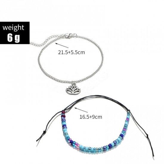 Picture of Anklet Silver Plated Lotus Flower Hollow 1 Set ( 2 PCs/Set)