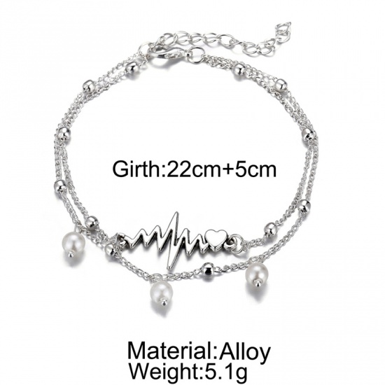 Picture of Anklet Silver Tone Heartbeat/ Electrocardiogram 22cm(8 5/8") long, 1 Piece