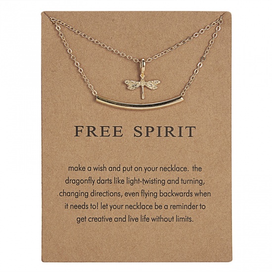 Picture of Multilayer Layered Necklace KC Gold Plated Dragonfly 42cm(16 4/8") long, 1 Piece