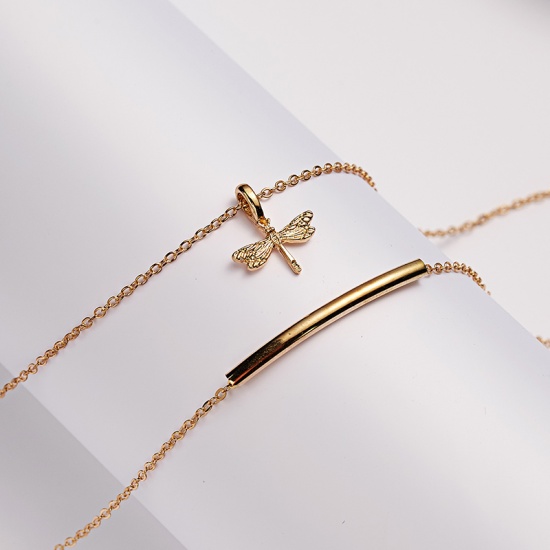 Picture of Multilayer Layered Necklace KC Gold Plated Dragonfly 42cm(16 4/8") long, 1 Piece