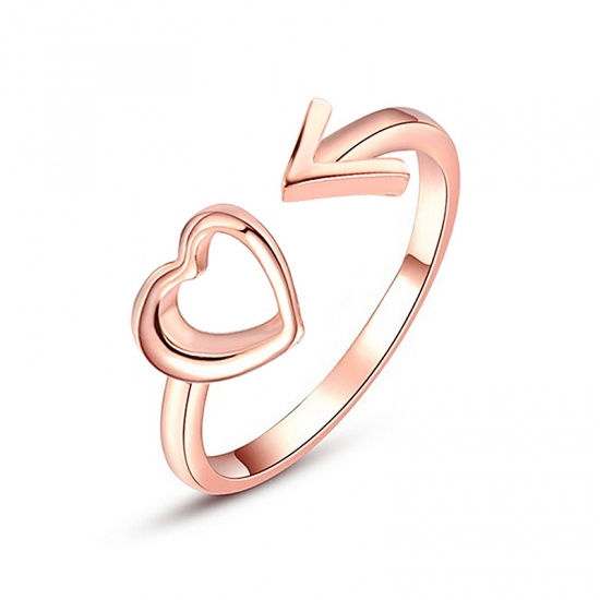 Picture of Brass Open Rings Rose Gold Heart Arrowhead 19.1mm( 6/8")(US Size 9.25), 1 Piece                                                                                                                                                                               