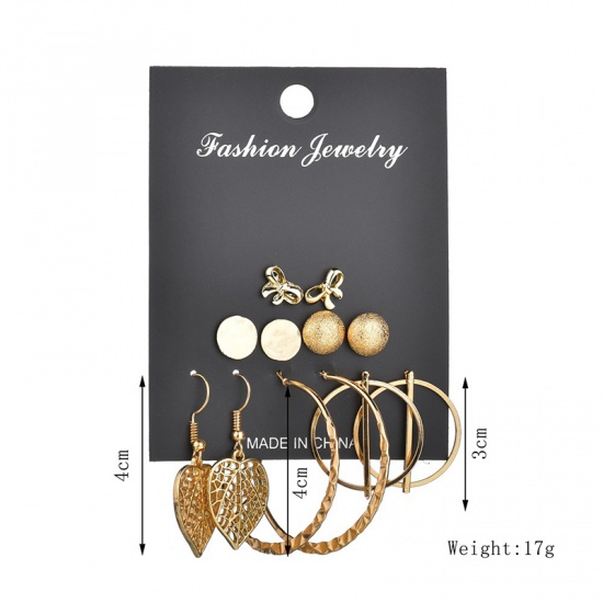 Picture of Earrings Gold Plated Round Leaf 1 Set ( 6 Pairs/Set)