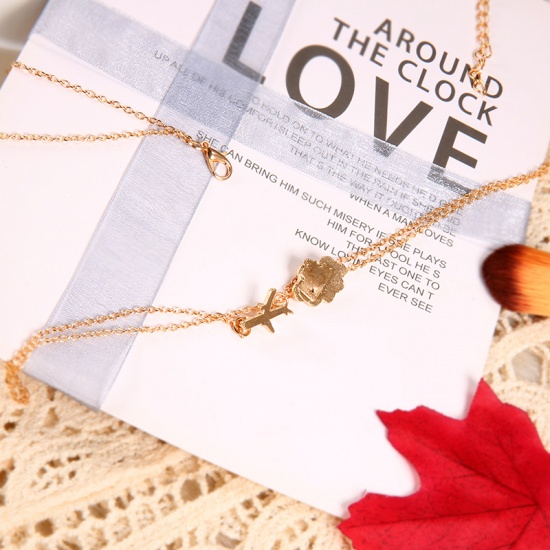 Picture of Multilayer Layered Necklace Gold Plated Cloud Airplane 50cm(19 5/8") long, 1 Piece